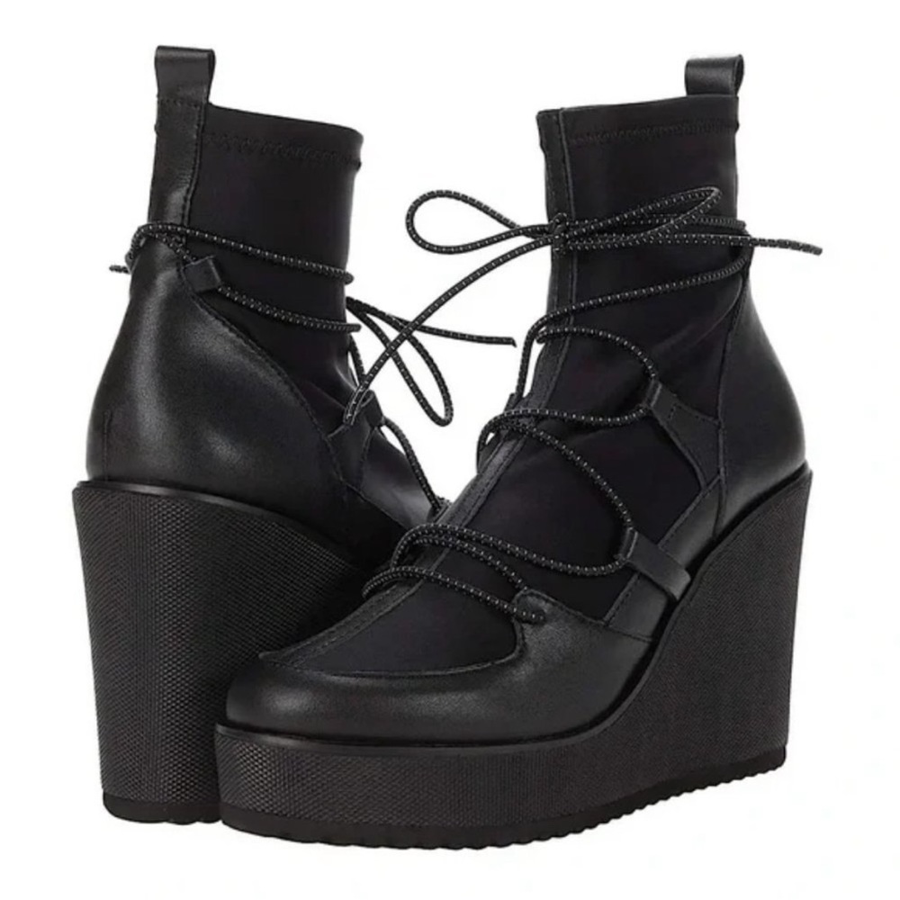 Steve Madden Womens Atomic Leather Slip-On Wedge Platform Boots
